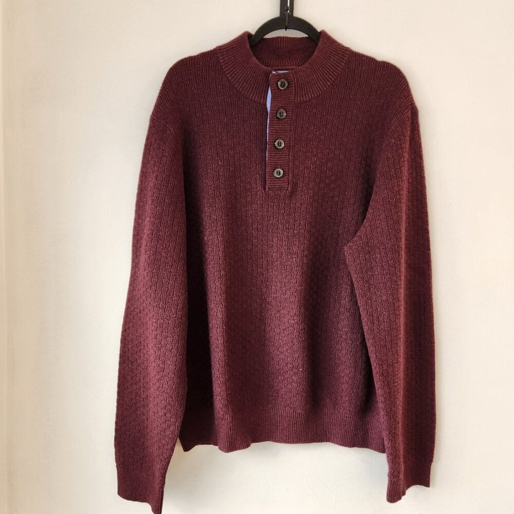 Jos A Bank 1905 Merino Wool Blend Button Collar Maroon Red Pullover Sweater XXL